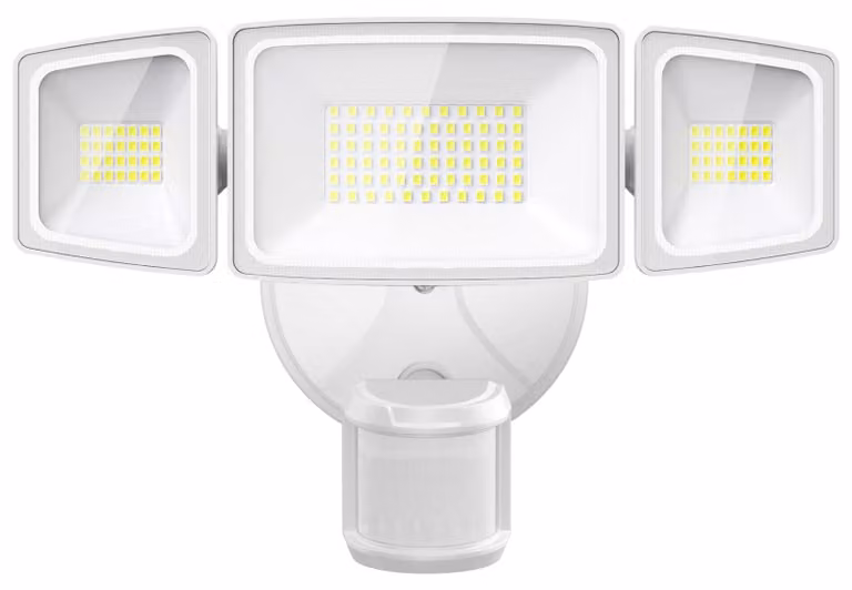 Faretto LED da 55 W, con 3 luci, 5000 lumen, grado di protezione IP65, sensore di movimento, luce bianca fredda
