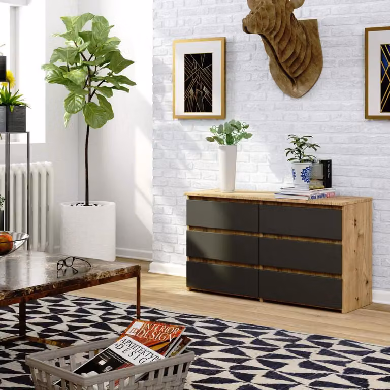Cassettiera stretta VALESTRA - rovere artisan / grigio scuro