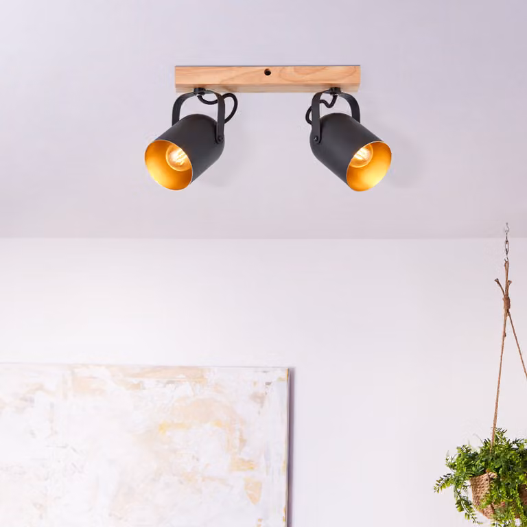 BRILLANTE faretto moderno TRONTE | plafoniera a due fiamme con legno proveniente da coltivazioni sostenibili| 2x E14 max. 28W | metallo/legno