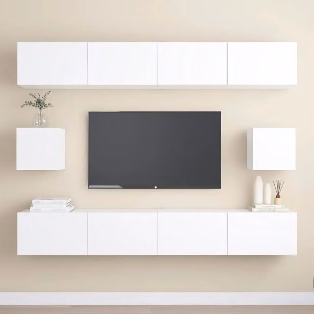 Set Mobili Porta TV 6 pz-Set di 6 Credenza per TV Bianco in Legno Multistrato 508835