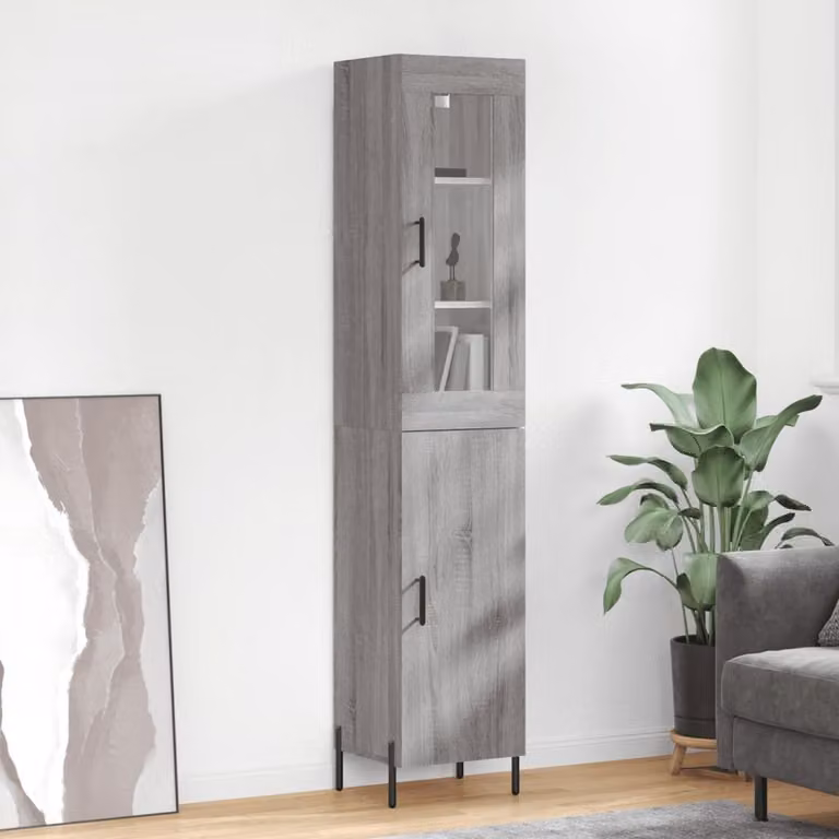 Credenza moderna vidaXL in legno multistrato Grigio Sonoma con ante a battente e ripiani interni L: 34,5 cm, P: 34 cm, H: 180 cm
