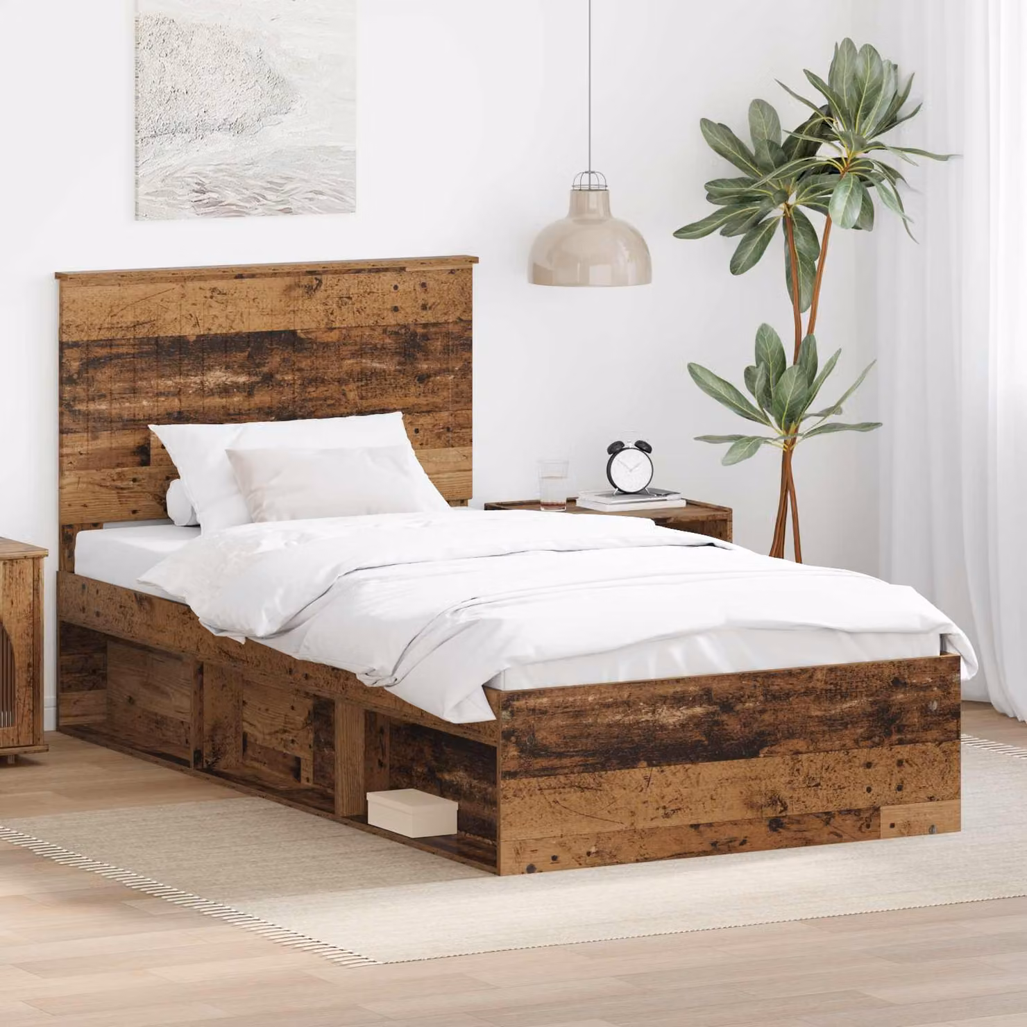 Struttura del letto vidaXL in pino massello e legno vecchio, colore marrone, L/P: 200 x 100 cm
