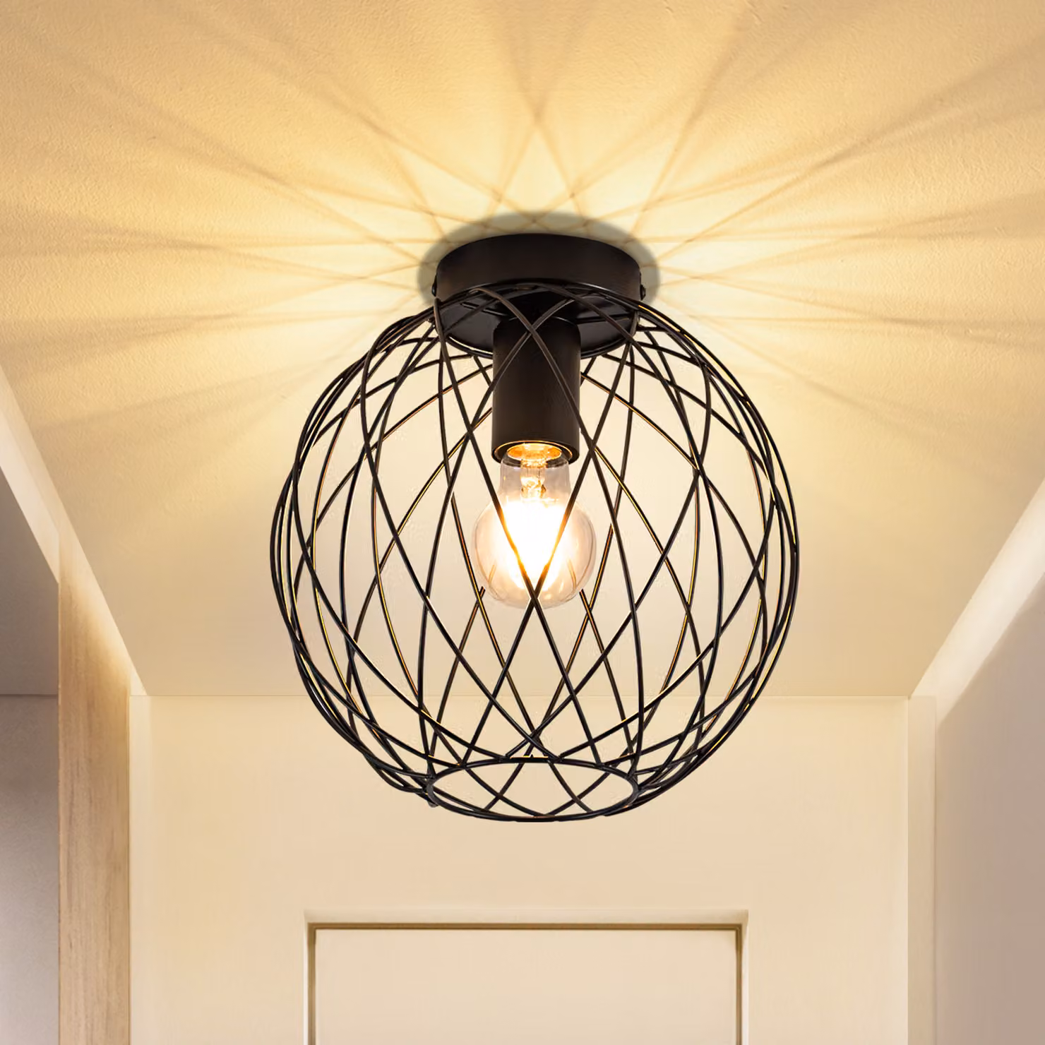 ZMH Faretto da soffitto Nero Lampada da corridoio Lampada da soggiorno retrò 1 Fiamma Plafoniera Piccola Plafoniera Industriale con Presa E27 Max.40W Metallo, Ø 25cm