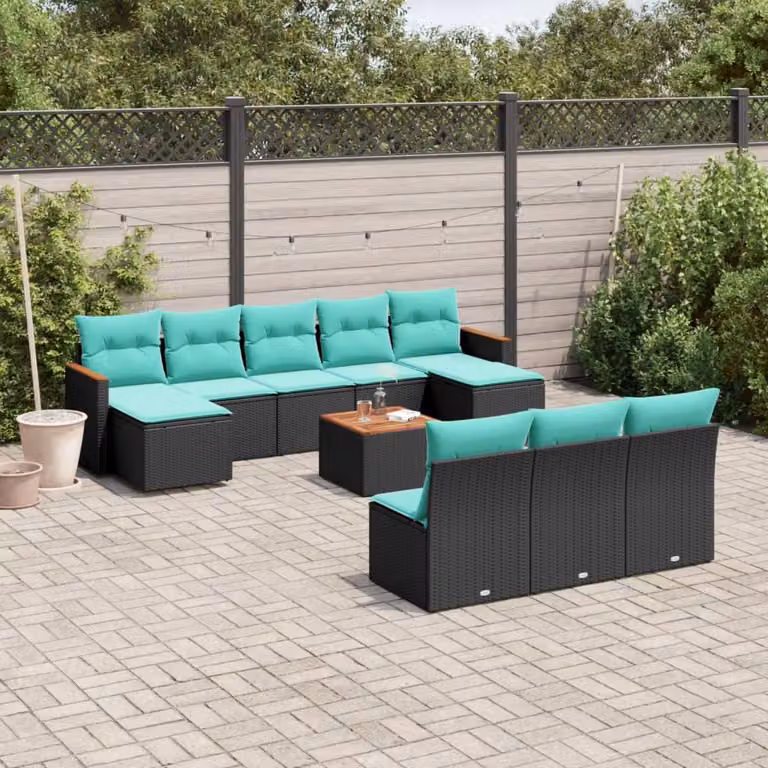 Maison Exclusive - Set divano da giardino 11 pezzi con cuscini, polyrattan nero