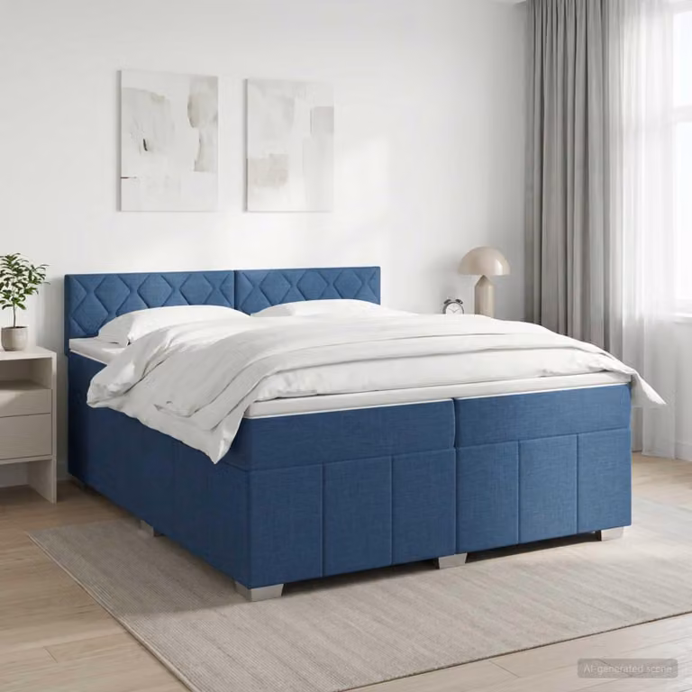Maison Exclusive - Letto boxspring con materasso e testiera blu 200 x 200 cm in tessuto