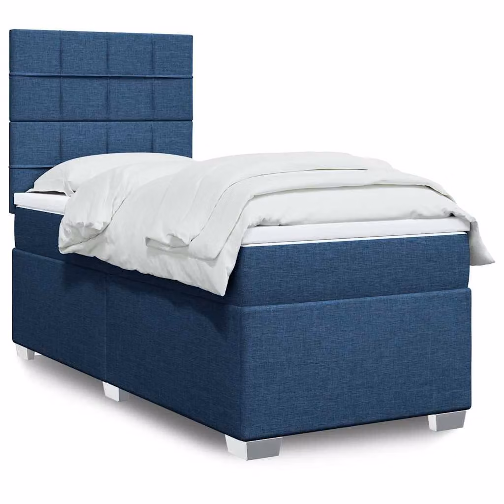 vidaXL Giroletto a Molle con Materasso Blu e Bianco in Tessuto L/P/H: 200 x 90 cm