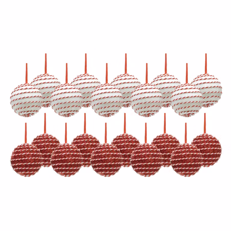 Set di 10 palline di Natale Vestiamo Casa con glitter bianche e rosse, diametro: 6 cm