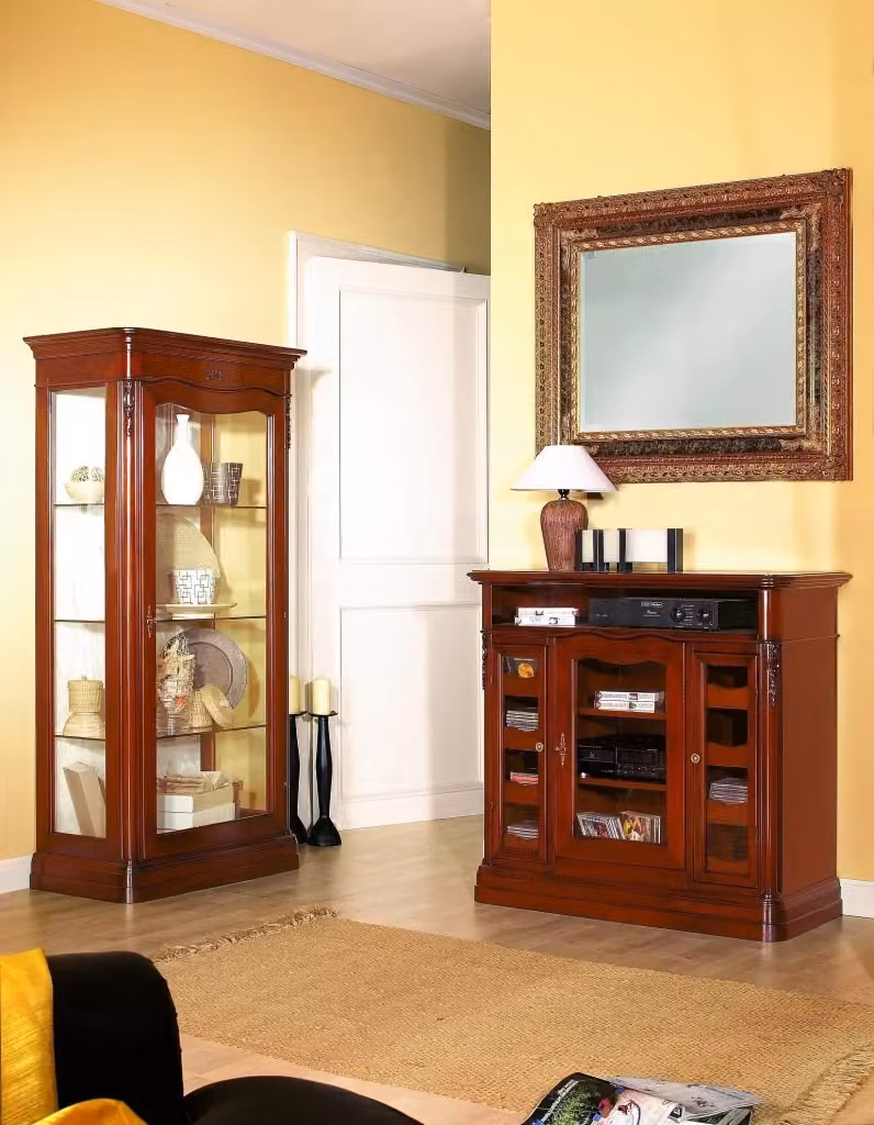 Porta stereo classico arte povera in legno con fregi tinta noce Mobili 2G L/P/H: 113 x 49 x 121 cm – 2