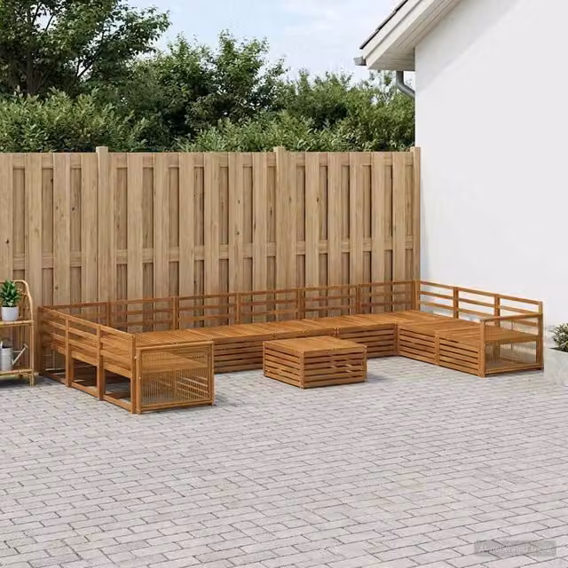 Set di divani da giardino a forma di U vidaXL in legno di acacia massello marrone con 11 pezzi e cuscini inclusi – 1