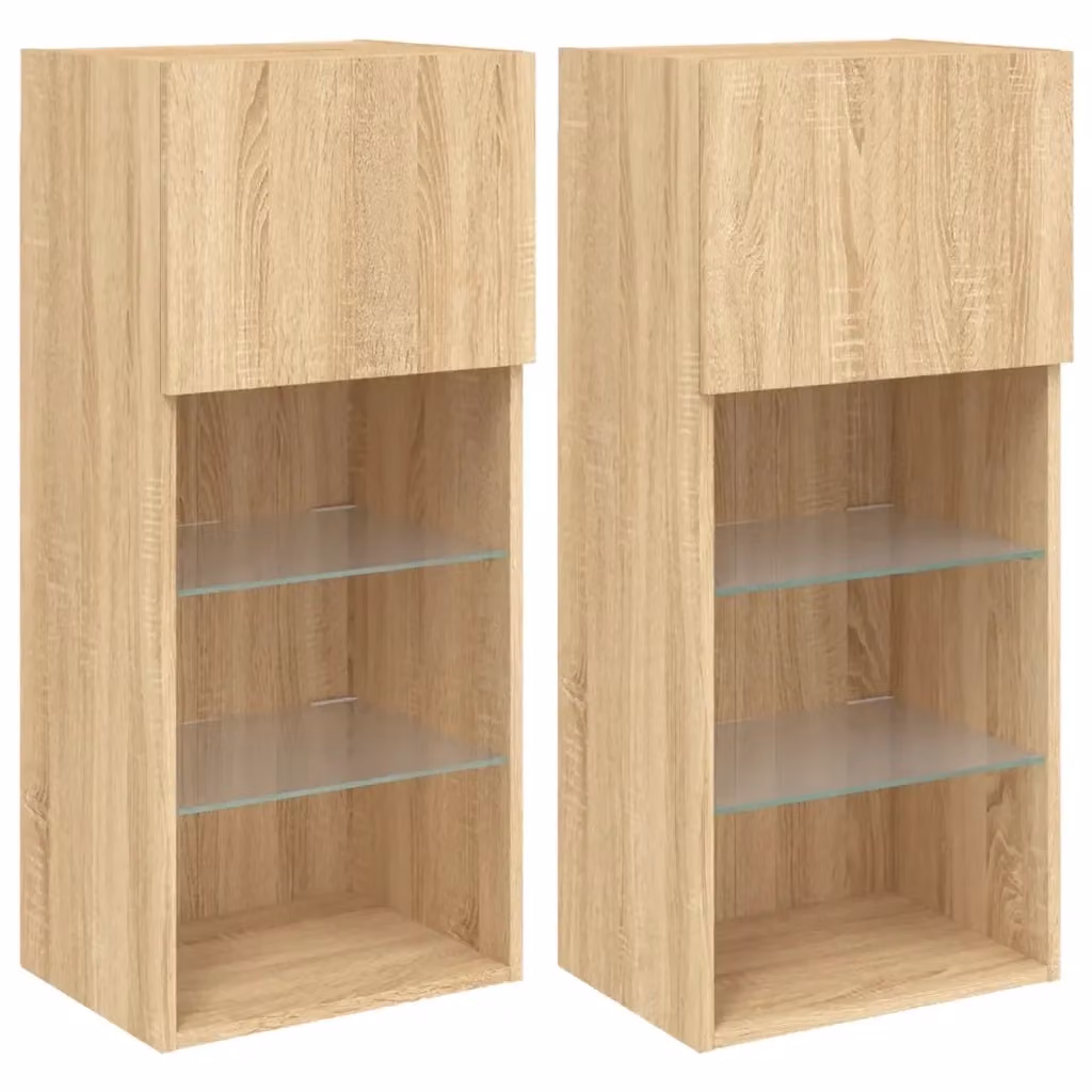 Set di 2 Mobili TV a parete vidaXL con Luci LED integrate in Rovere, L/P/H: 40,5 x 30 x 90 cm – 2