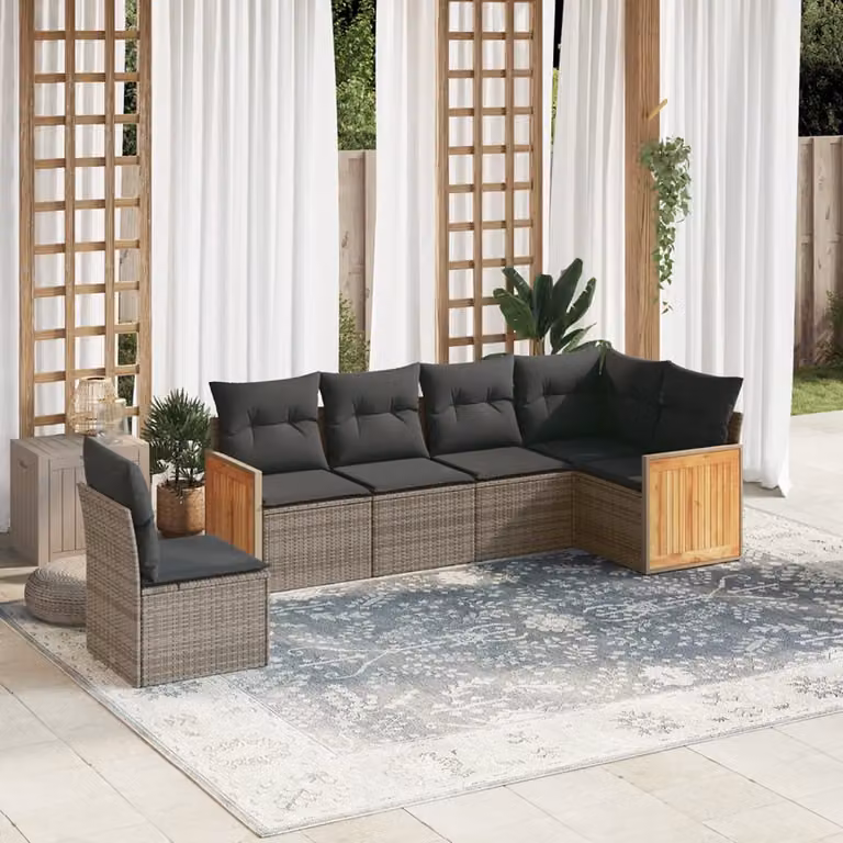 vidaXL Set Divano da Giardino a L con Cuscini Grigio in Polyrattan e Acciaio