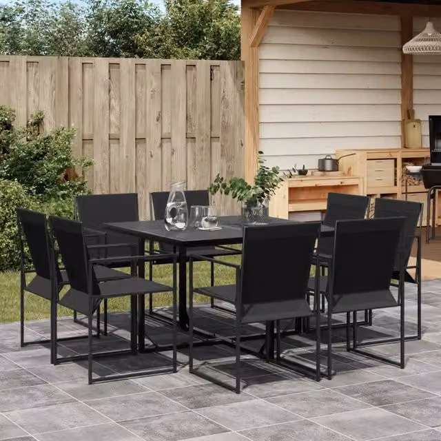 Set da Pranzo da Giardino 9 pz Nero in Textilene 3295123