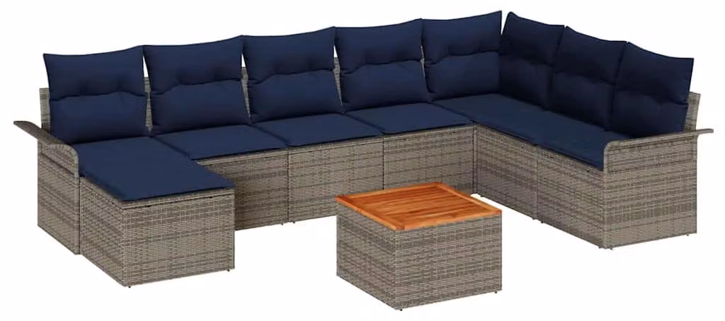 Set Divano da Giardino con cuscino 9 pcs Grigio polyrattan