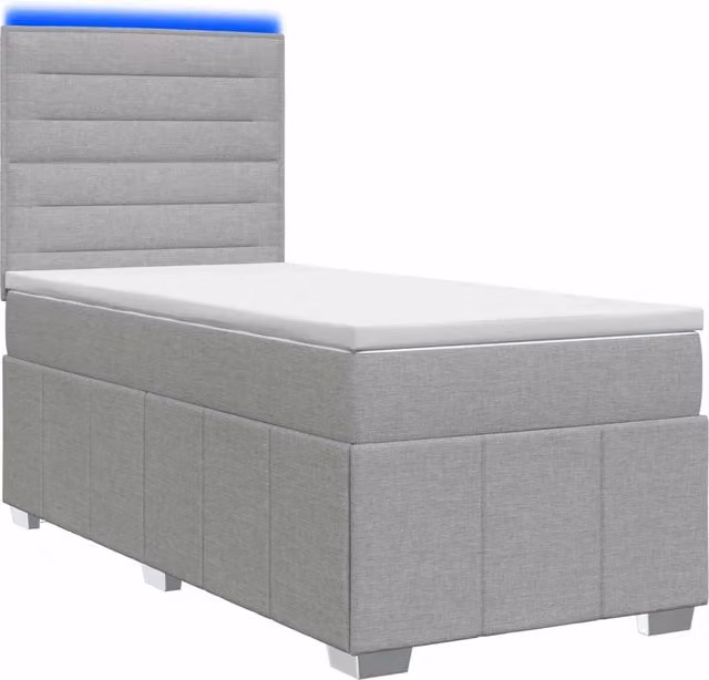 Letto Box Spring vidaXL con Materasso a Molle Pocket e Illuminazione LED, Grigio e Bianco, L/P: 90 x 200 cm