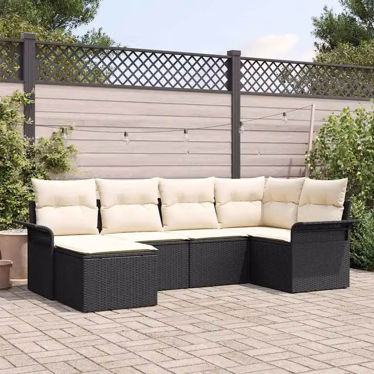 Set Divano da Giardino a L vidaXL 6 pz Nero con Cuscini e Struttura in Acciaio e Polyrattan