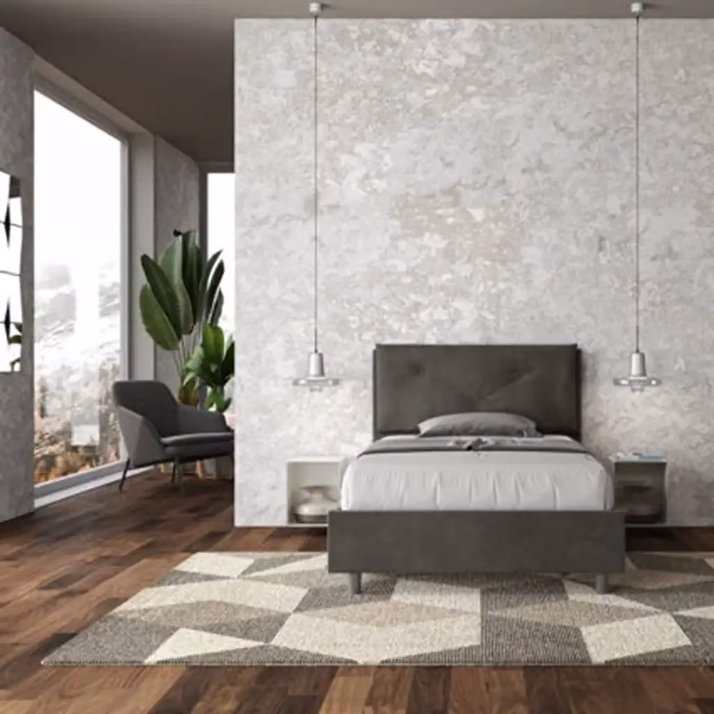 Letto una piazza e mezza contenitore imbottito Appia Large Ityhome in microfibra grigio L/P/H: 120 x 190 x 110 cm – 2