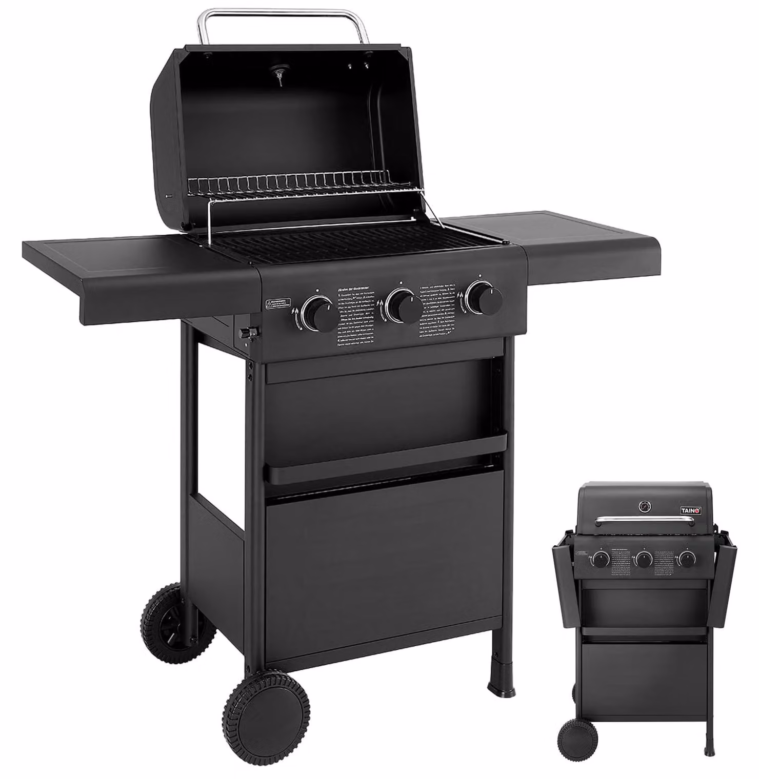 Barbecue a gas compatta - Carrello - Acciaio inox - 7 kW - Nero - Per balcone, terrazza e campeggio