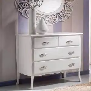 Comò cassettone in legno, colore bianco vari pomelli e maniglie