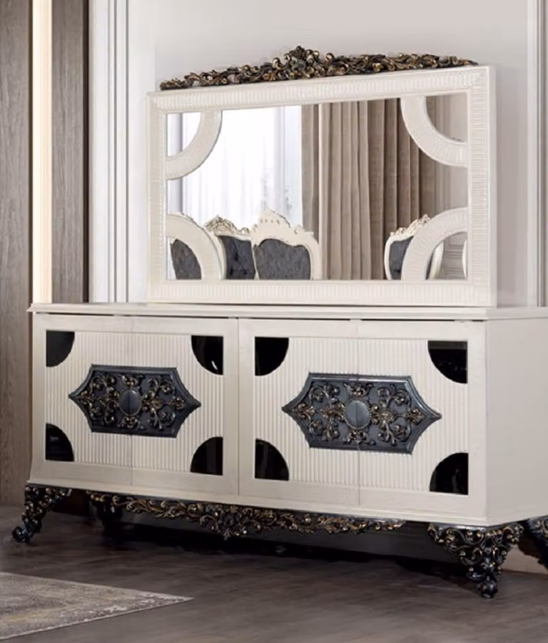 Casa Padrino Credenza barocca con specchio Bianco / Blu / Bronzo - Mobili barocchi - Mobili barocchi - Arredi barocchi - Nobile & Magnifico