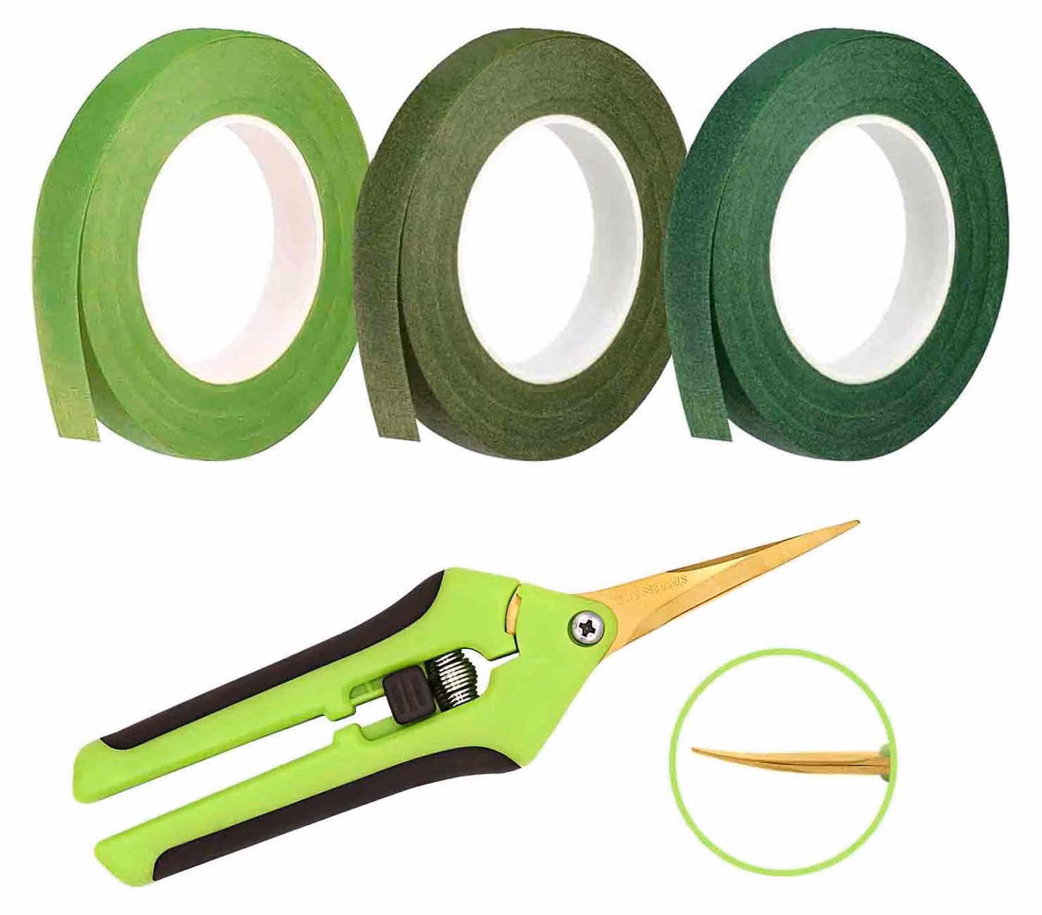 Set di nastro adesivo per fiori, 3 rotoli + forbici da giardino, ideale per progetti fai-da-te