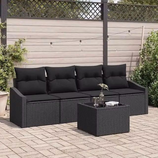 Set di divani 5 pz Nero polyrattan 3346593