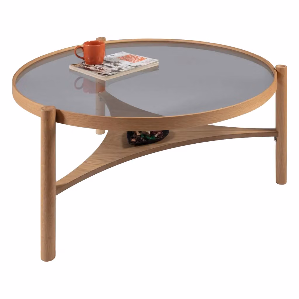 Tavolino da salotto moderno DMORA Canterano in legno e vetro, Marrone Rovere, L: 100 cm, P: 100 cm, H: 46 cm – 2