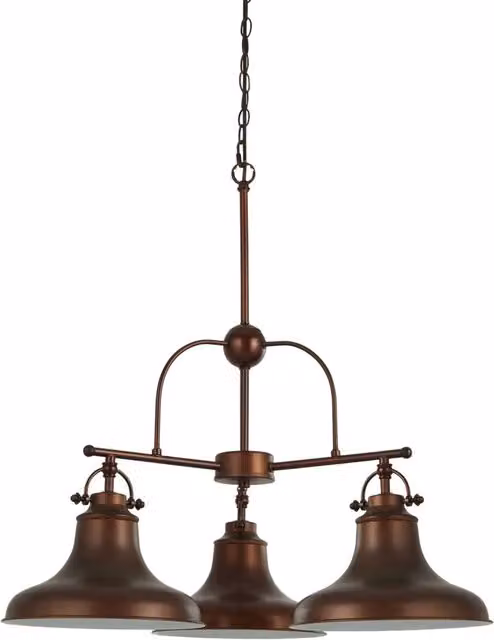 Lampadario Rustico-Country Dallas Acciaio Marrone Bianco 3 Luci E27