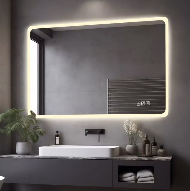 Specchio LED bagno 100x60 cm in vetro argentato, antiappannamento, da parete –