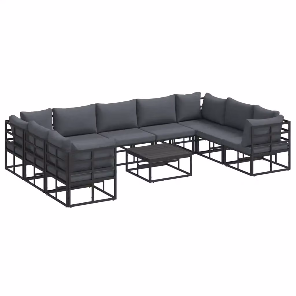 Set Divano da Giardino a L con Tavolino vidaXL, 10 Pezzi, Alluminio Verniciato Antracite e Nero con Cuscini Rimovibili – 2