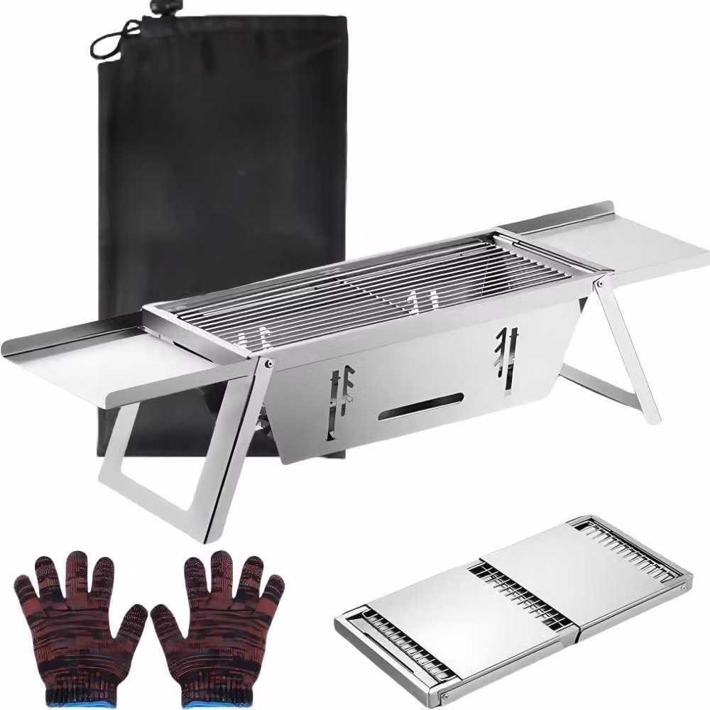 Griglia portatile a carbone - Barbecue pieghevole in acciaio inossidabile per picnic, campeggio e viaggi