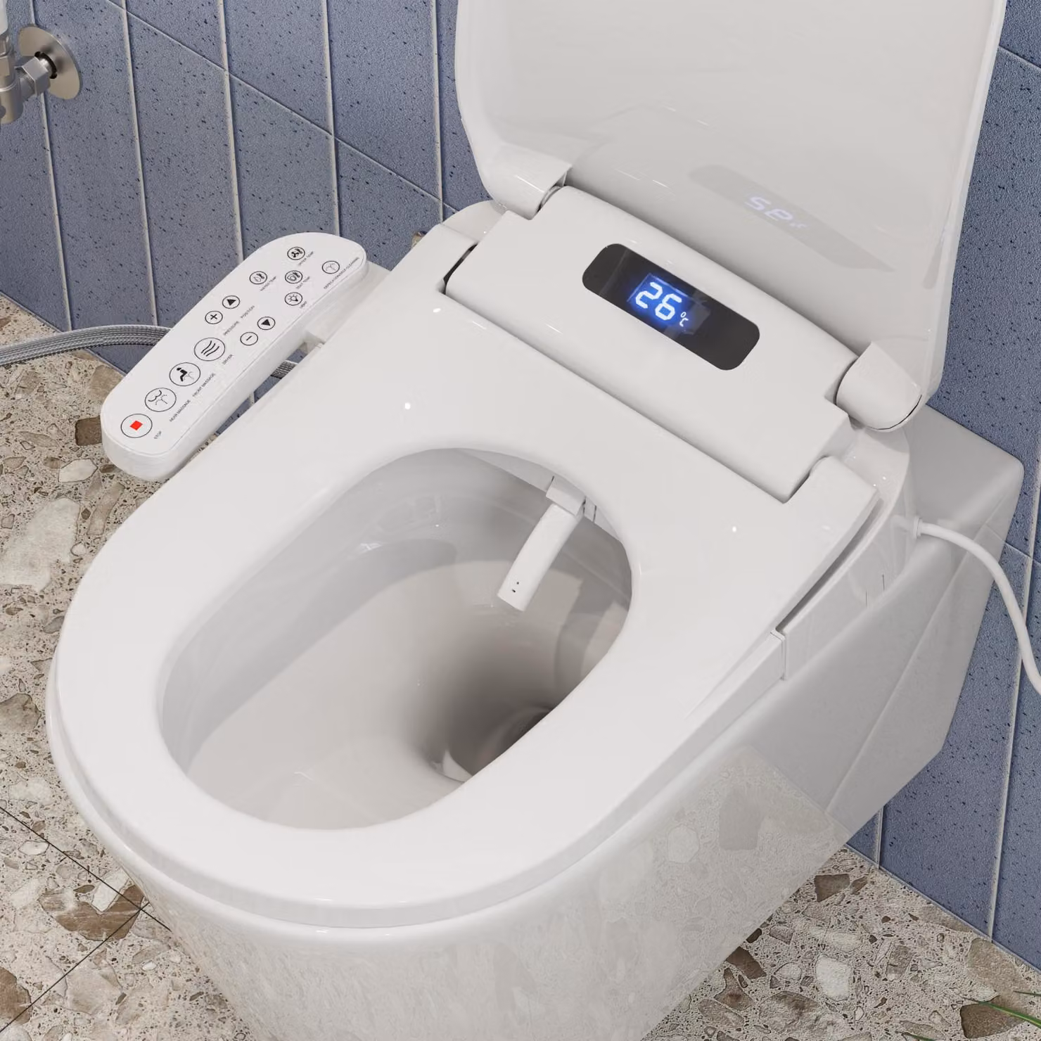 HOROW Sedile intelligente per bidet con funzione doccia Sedile riscaldato Luce notturna Asciugatura ad aria calda Temperatura e pressione dell'acqua regolabili