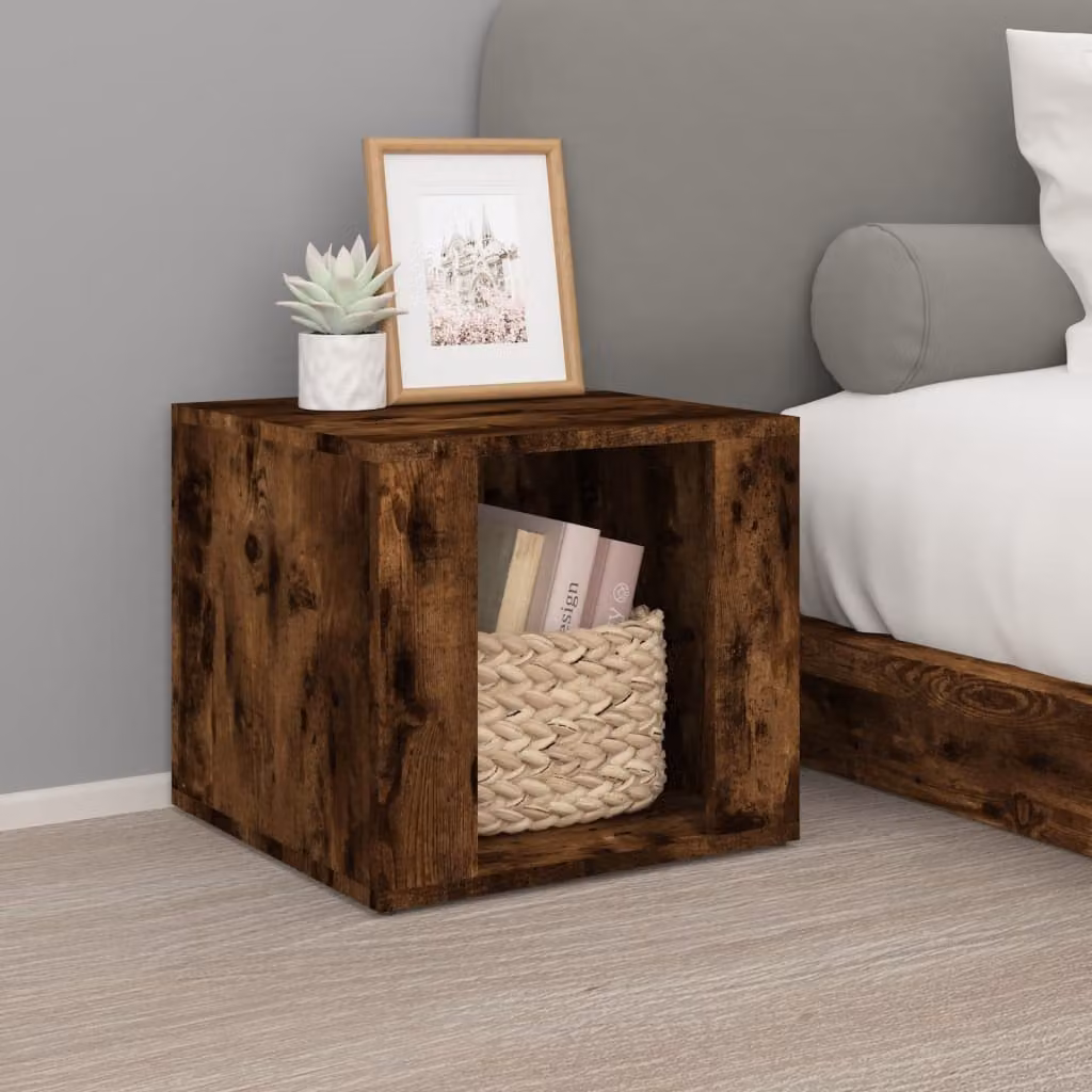 Comodino moderno vidaXL in legno multistrato color rovere fumo L: 41 cm, P: 40 cm, H: 36 cm