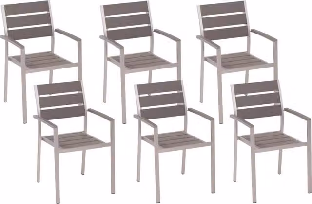 Set di 6 sedie da giardino Beliani in plastica grigia con schienale in alluminio impilabili