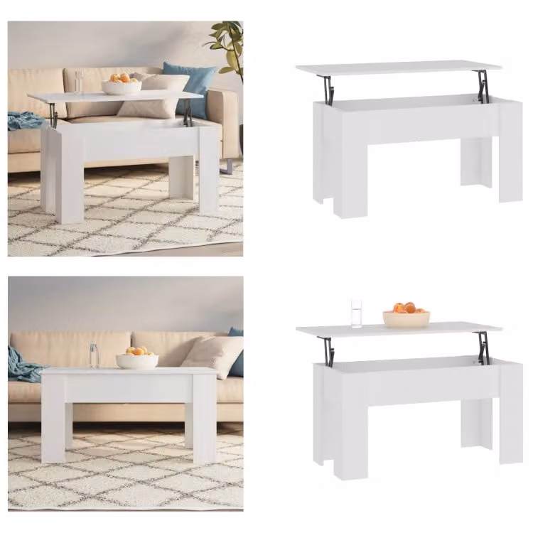 vidaXL Tavolino bianco 101x49x52 cm in legno - Tavolino da caffè - Tavolini da caffè - Tavolino regolabile in altezza - Tavolino laterale