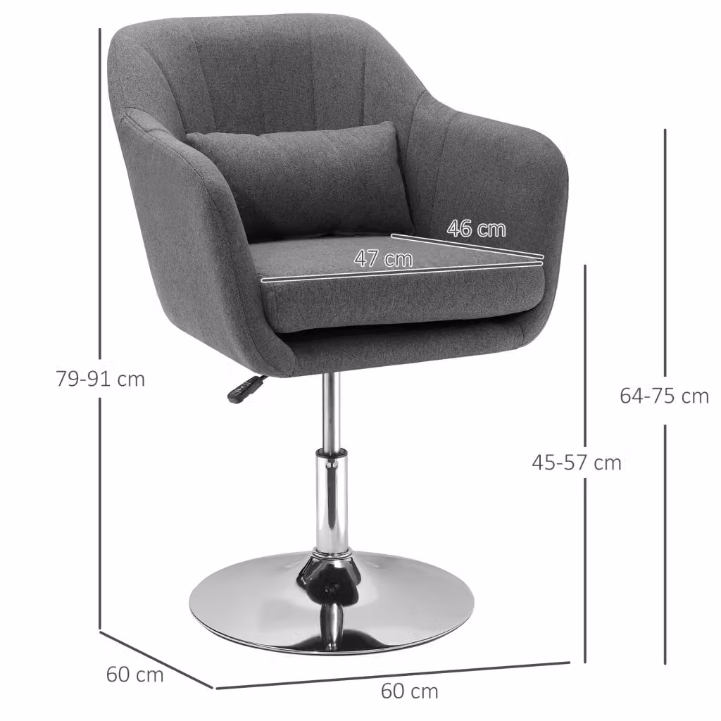 Sgabello girevole WISHDOR regolabile in altezza con rivestimento in tessuto effetto lino, grigio, L/P/H: 60 x 60 x 79-91 cm – 2