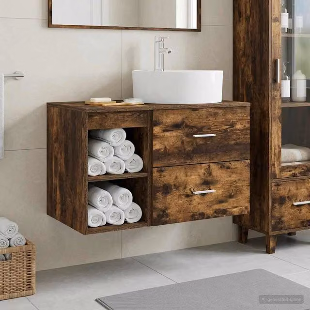 Set di mobili per il bagno 2 pz Rovere Fumo 3403908