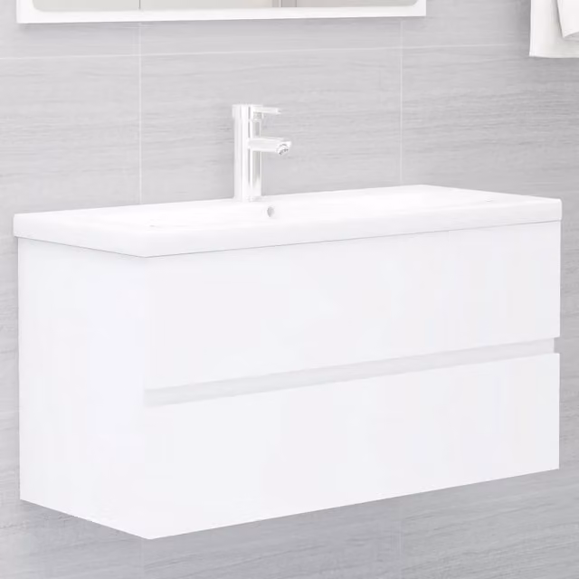 Mobile da bagno moderno vidaXL con lavabo in ceramica bianco lucido e struttura in legno sospesa H: 90 cm, L: 45 cm, P: 38,5 cm
