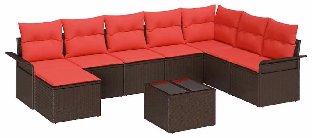 Set Divano da Giardino con cuscino 9 pcs Marrone polyrattan