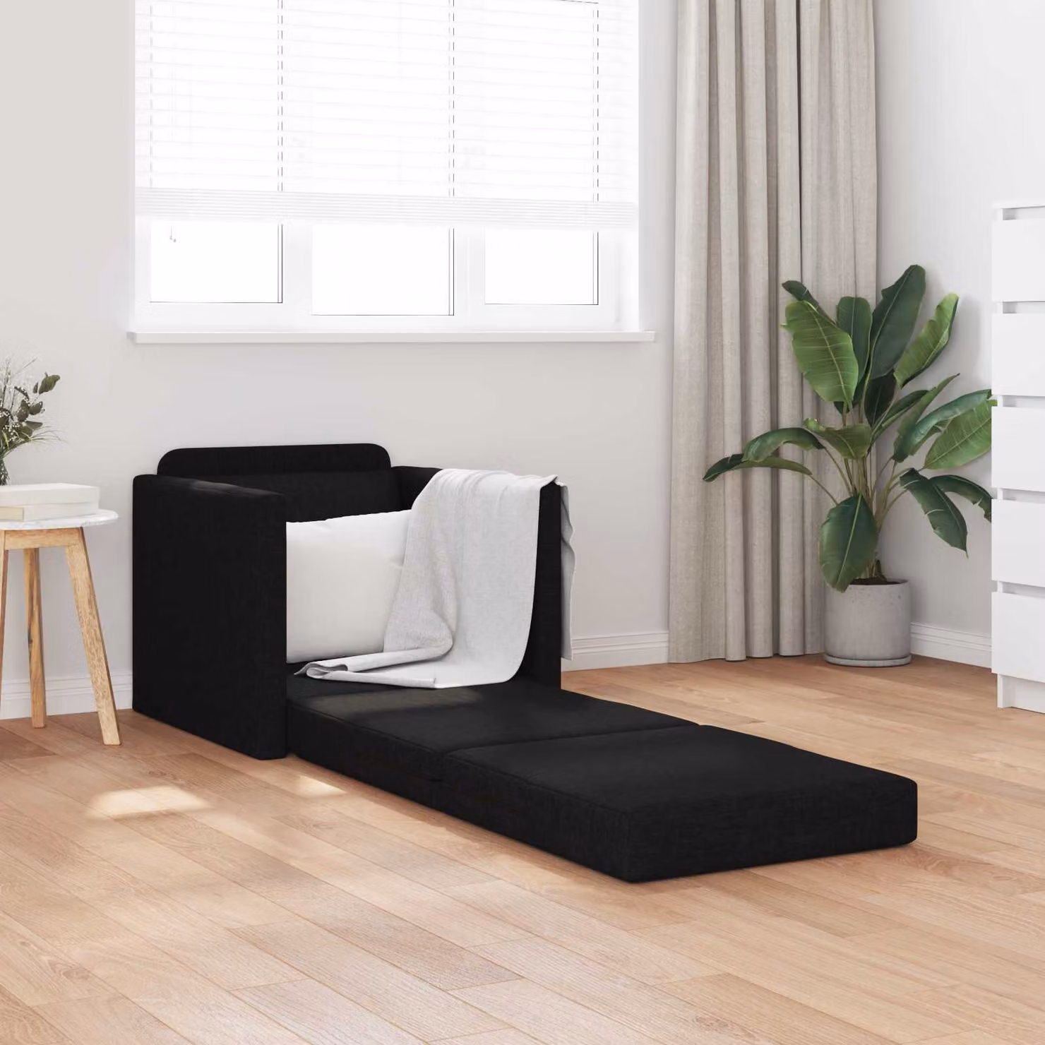 Divano letto pieghevole vidaXL in tessuto nero con braccioli per soggiorno L/P/H: 74 x 77 x 81 cm