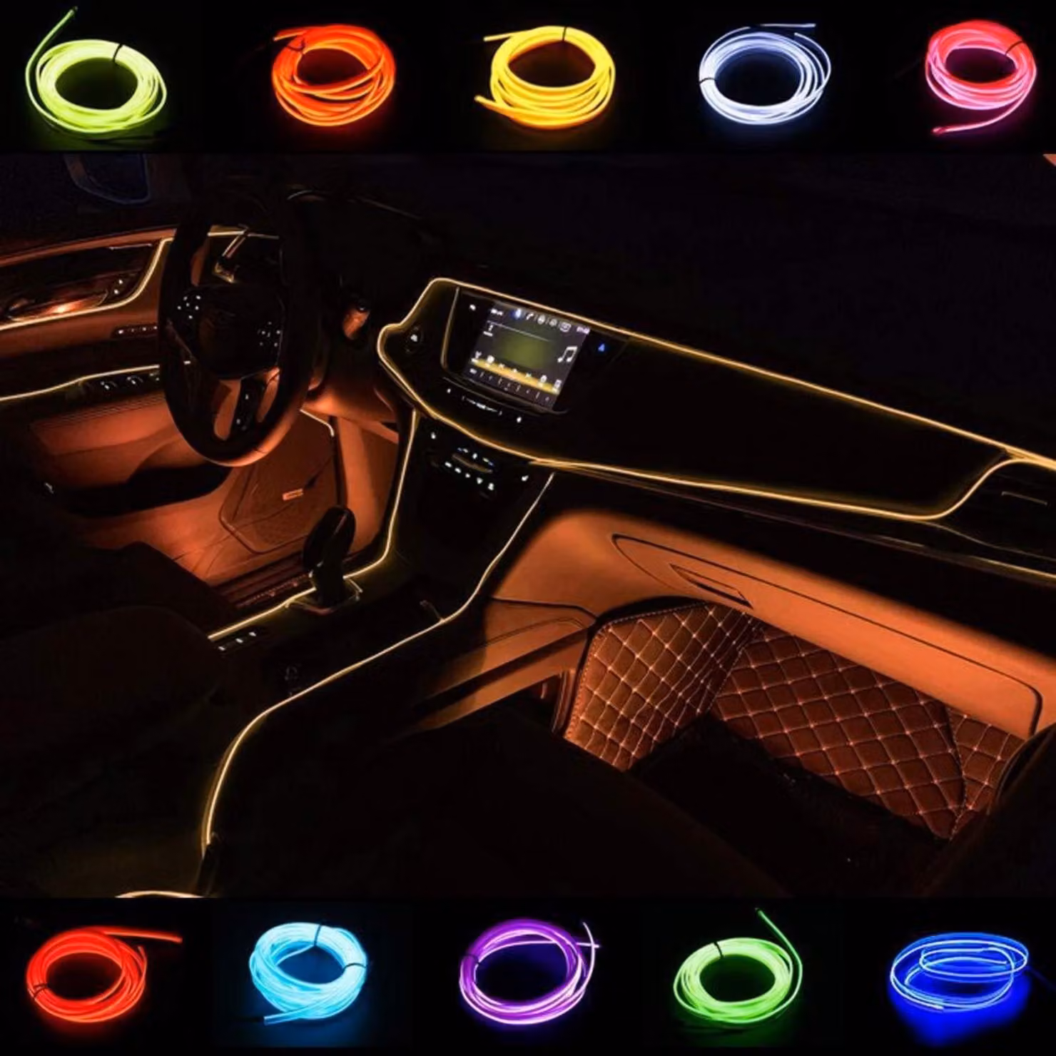 Tubo flessibile neon arancione EL-Draht da 2 metri, a 12V DC, per illuminazione interna dell'auto