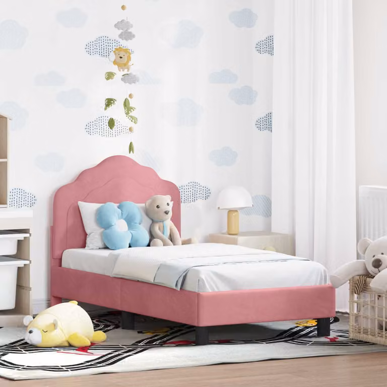 vidaXL Struttura letto per bambini con testata in velluto rosa, L 70 cm x P 140 cm