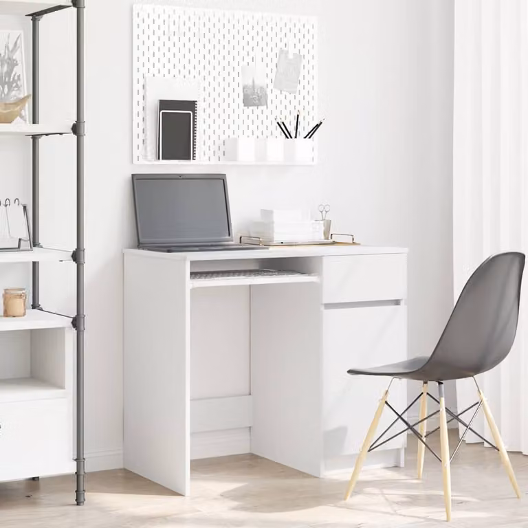 Scrivania bianca vidaXL in legno e MDF per ufficio o casa, L: 86 cm, P: 49 cm, H: 76 cm