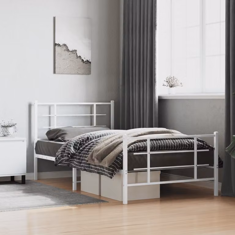 vidaXL Giroletto con Testiera e Pediera in Metallo Bianco L: 112 cm, P: 207 cm, H: 90 cm