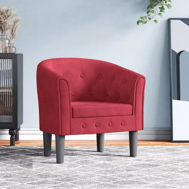 Divano Sedia-Poltrona Cabriolet Rosso Vino in Velluto con Struttura in Legno e Schienale a Tubo – 1
