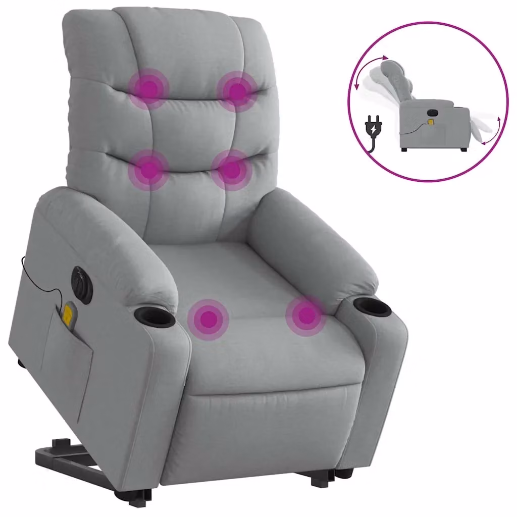 Poltrona alzapersona elettrica con massaggio vidaXL in tessuto grigio per anziani con braccioli – 2