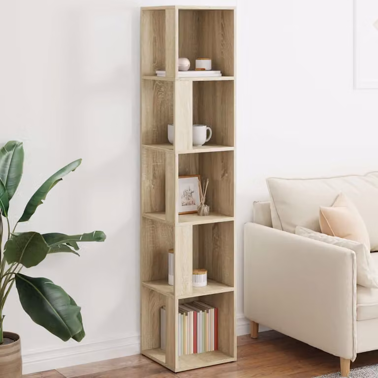 Armadietto d'angolo vidaXL in legno e MDF, design minimalista con ripiani interni e ante con scaffale aperto, marrone e beige, L/P/H: 33 x 33 x 165 cm