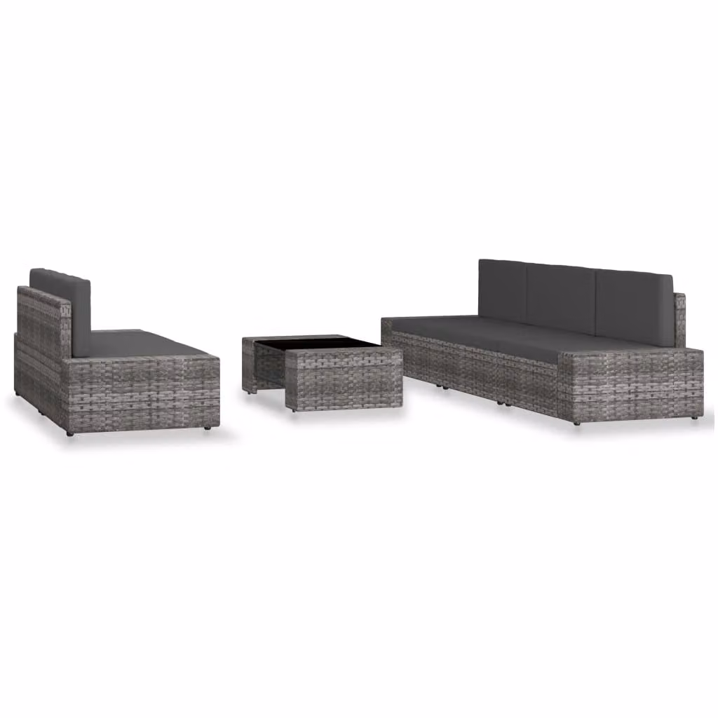 Set Divani da Giardino 6 pz in Polyrattan Grigio