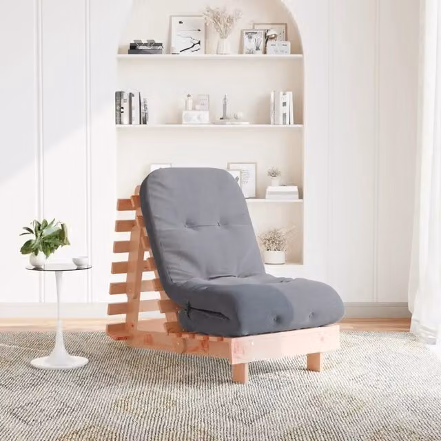 Divano Letto Futon vidaXL in Legno Massello Douglas con Materasso in Schiuma Grigio L/P/H: 206 x 60 x 11 cm – 1
