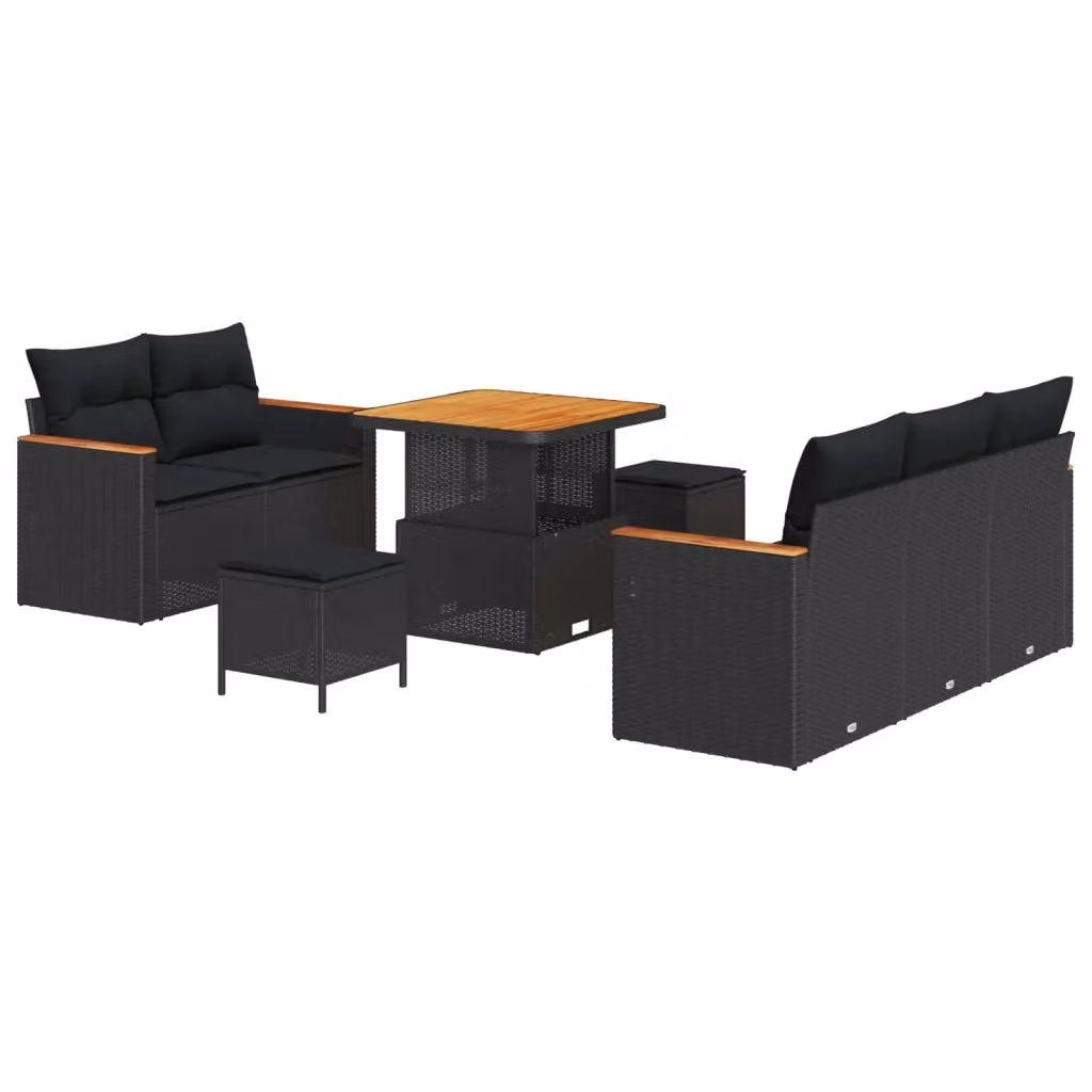 Set Divano da Giardino vidaXL 10 Pezzi Nero con Cuscini e Tavolino in Polyrattan e Acciaio – 2