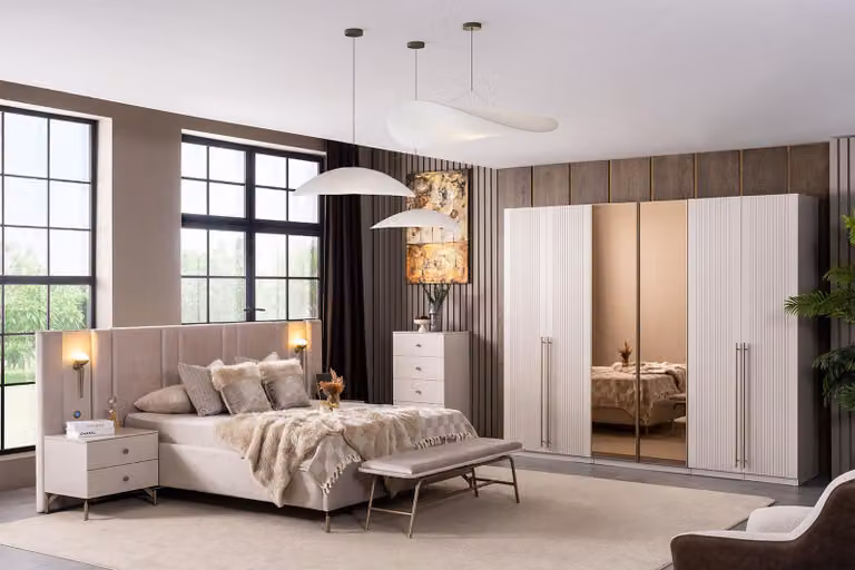 Tavolino da notte, comodino, banco, cassettiera, armadio. Stile: moderno